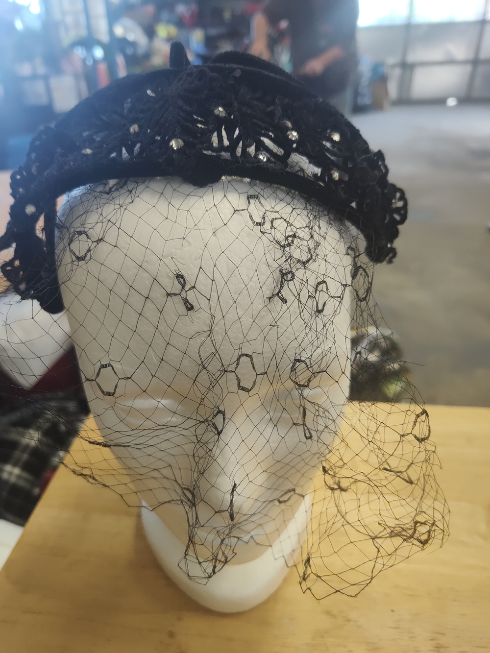 Black & White Embellished Veil Headpiece